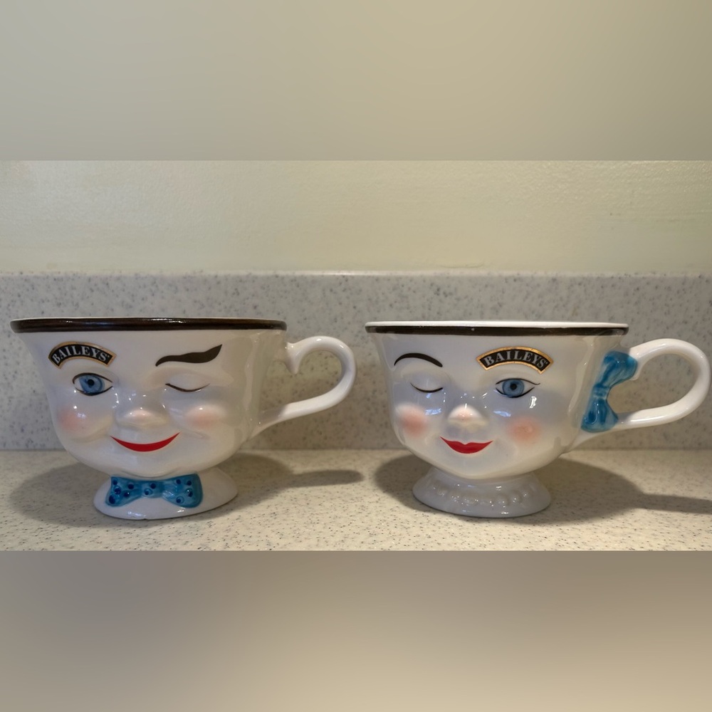 Vintage Baileys Winking Face Mugs Set